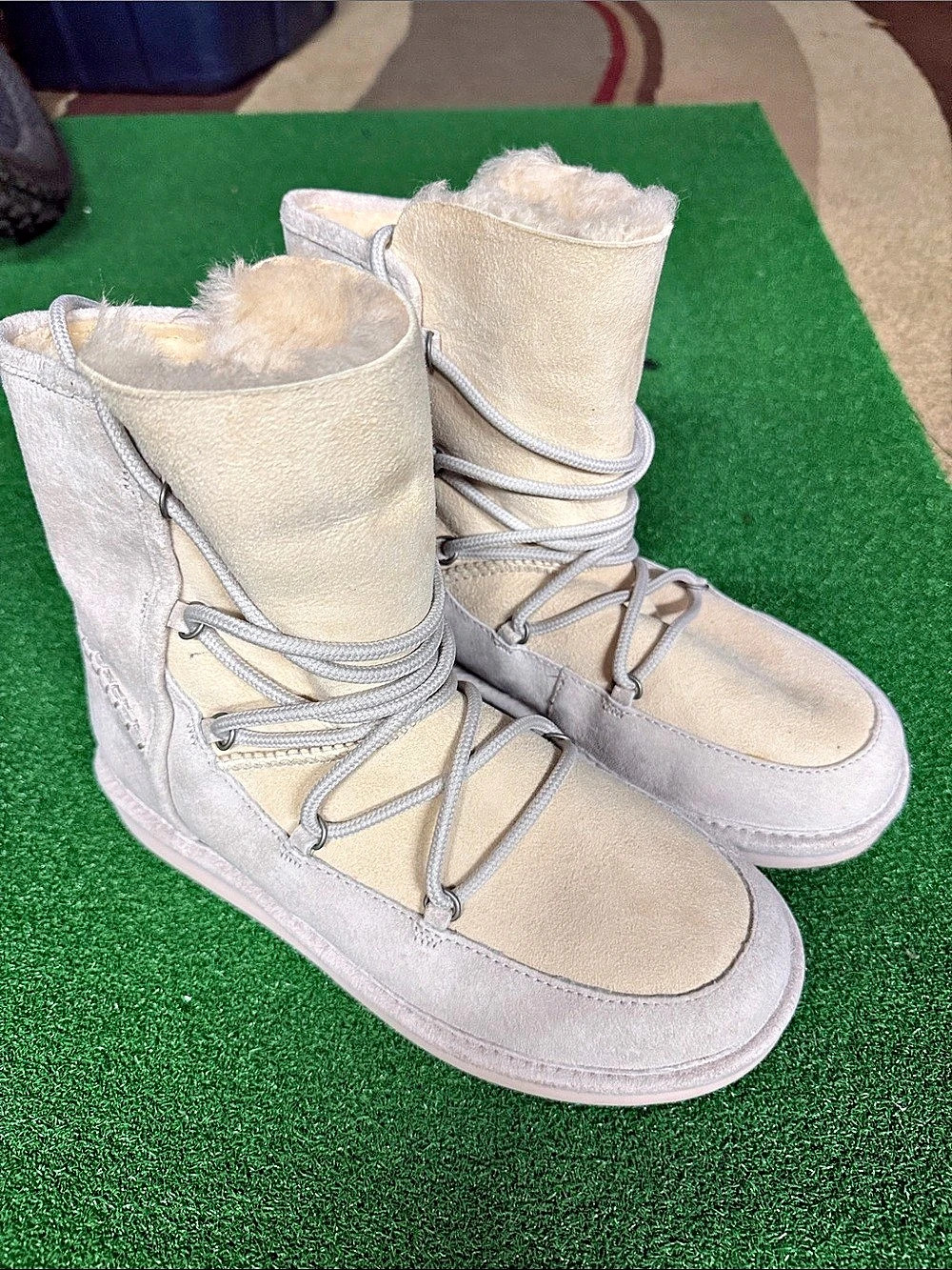 UGG Esmee Lace Up Shearling Boots Beige US 8